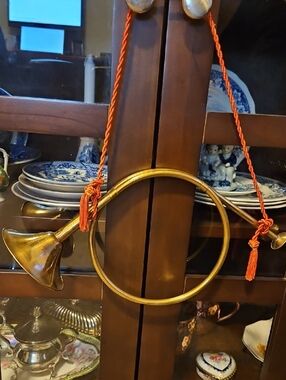 Brass Decorative Horn with Burnt Orange Tassle - Home Accents